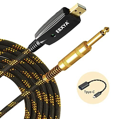 Câble guitare-USB EBXYA USB vers Câble Guitare USB vers 6.35mm 1/4 "Mono Mâle...