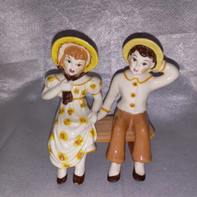 Jack & Jill Figurines on a bench Ceramic Arts Studio USA 1940-50s Shelf Sitters