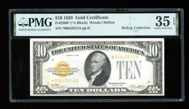 DBR 1928 $10 Gold Certificate STAR Fr. 2400* PMG 35 EPQ Serial *00642812A