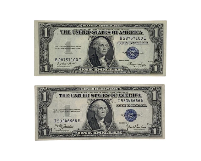 Series 1935E & 1935C 1$ Dollar Silver Certificate Note Blue Seal Good Circulated