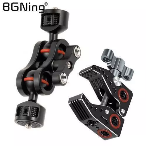 BGNing Camera Clamp Crab Claw Dual Ball Head Mount Magic Arm 1/4 3/8 Adapter