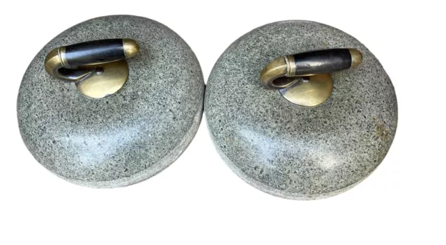 Antique Pair of Scottish Granite Curling Stones 10 1/2" diameter - 16.3kg each
