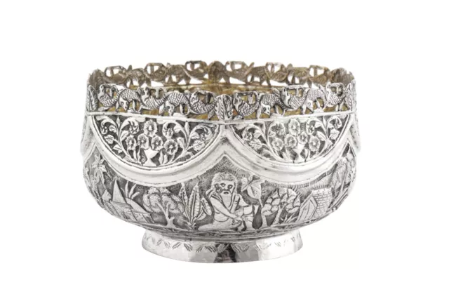 c1890-1900 fine ANGLO-INDIAN solid silver bowl LUCKNOW with intricate decoration