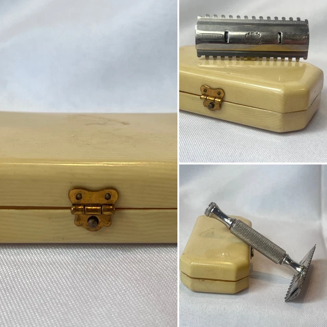 VTG DURHAM DUPLEX Safety Razor Set Travel Double Edge in Celluloid Case