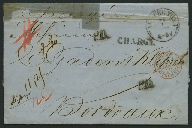 HAMBURG-THURN UND TAXISCHES O.P.A. 1859, HAMBURG T & T, K1 auf Chargé-Brief n. B
