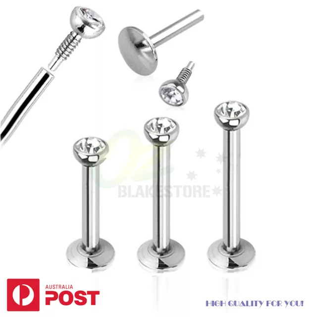 1-6pcs Internal Thread Labret Lip Stud Bar Ring Zirconia Gem Steel Body Piercing