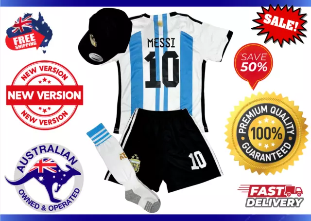 SPORT NEW Kids and Adult Messi #10 Argentina Home Soccer Jersey + Cap + Socks