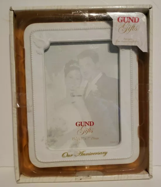 Our Anniversary White Porcelain Picture Frame Gund 5 x 7 photo photograph Gift