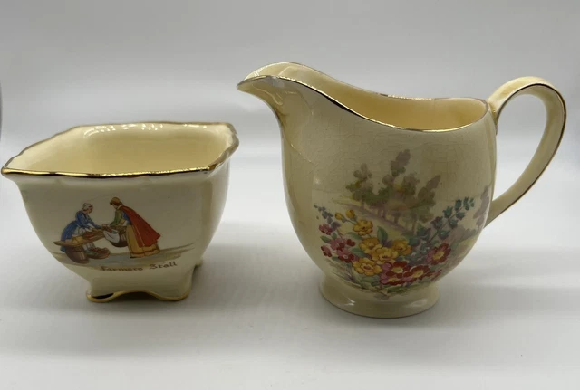 Royal Winton Grimwades Sugar/Trinket Dish And Creamer Old English Market England