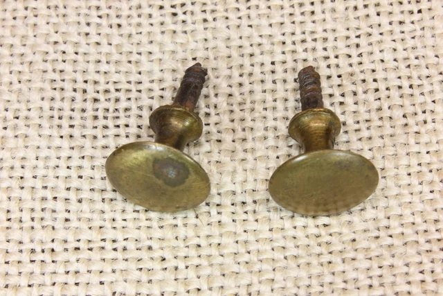 2 Old Drawer Pulls 9/16” Door Knobs Screw In Furniture Clock Solid Brass 1800’s