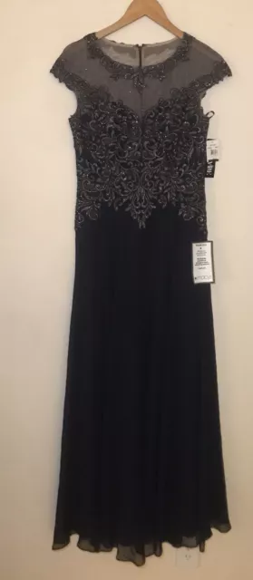 Xscape Womens Navy Embellished Illusion Evening Dress Gown 6 NWT 3