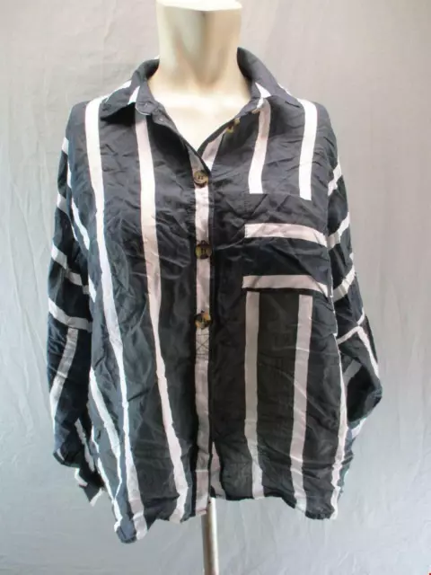 Topshop Size 8 Womens Black Striped Long Sleeve Viscose Button-Up Shirt 6Y783