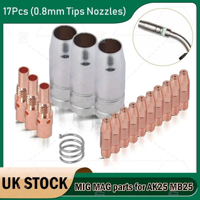 2 Shroud & 10 X 0.6mm Round Contact Tips MIG Welding Binzel Style Euro MB25 - Groceries