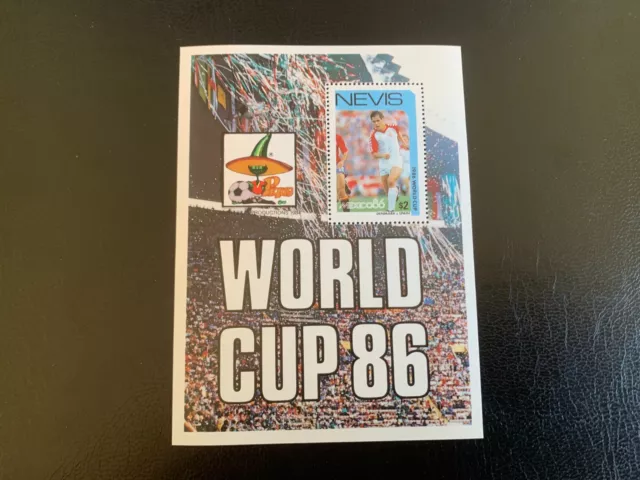 NEVIS 1986 MNH WORLD CUP FOOTBALL MEXICO 86 MINISHEET DENMARK vs SPAIN