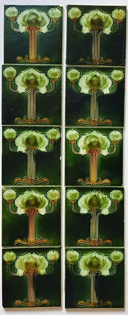 10  Rare Reclaimed Antique Art Nouveau Fireplace Tile Set T R Boote