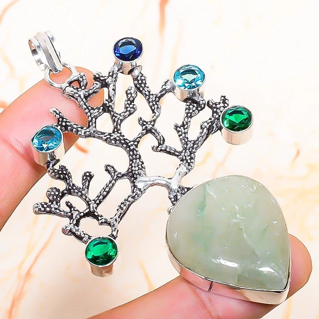 Green Apatite, Diopside Gemstone Handmade Gift Jewelry Pendant 2.96" a801