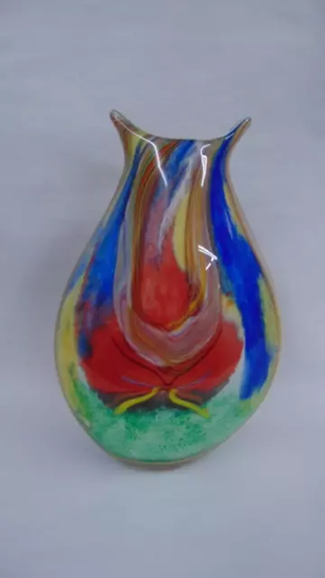 Murano Teardrop Glass Art Vase Vintage Multicolor String Loop Lines Butterfly