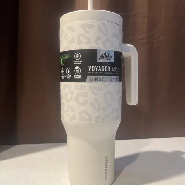 HydraPeak Voyager CREAM LEOPARD 40 oz Steel Insulated Travel Tumbler Cup  Handle