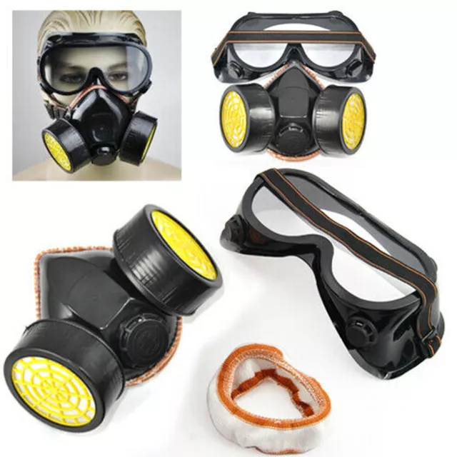 Full Face Gas Mask Paint Spray Chemical Factory Respirator Safety Work+Goggle UK