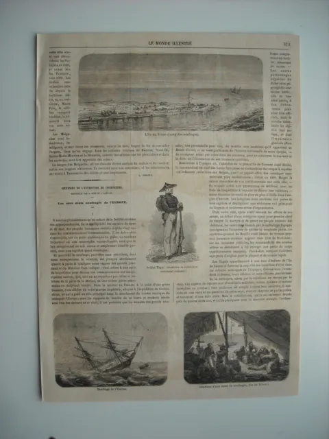 Gravure 1862. Les Onze Naufrages Du Navire L’europe. Expedition De Cochinchine..