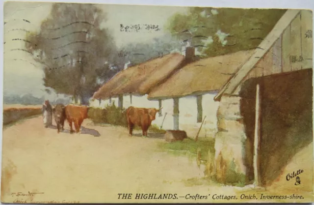 Old Postcard of The Highlands - Crofters' Cottages, Onich, Inverness-shire, 1918