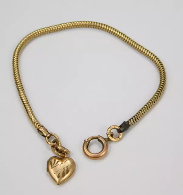 Vintage 12k Gold Filled Victorian Heart Locket Charm Bracelet 6.5" Long