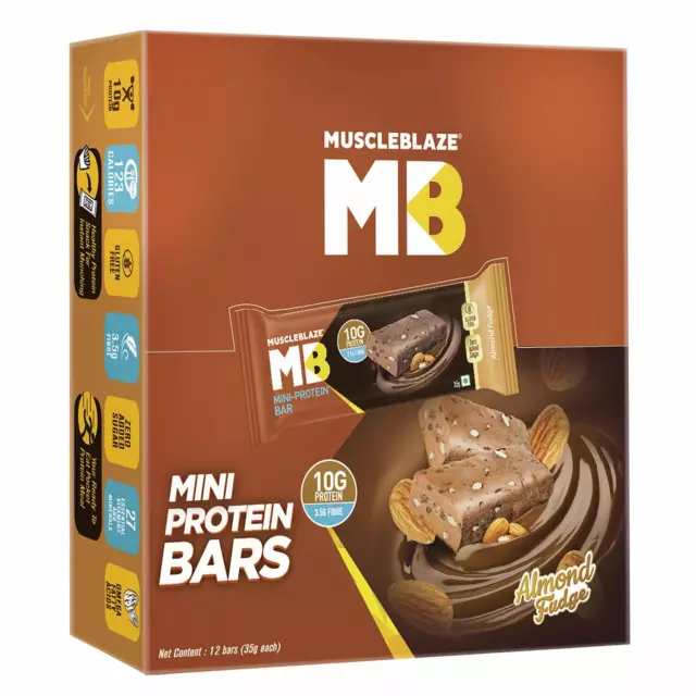 Muscleblaze Barra de Proteína (10g Proteína ), 12 Pieza (S )/ Almendra Fudge