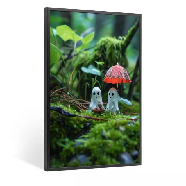 Wandbild Leinwand im Rahmen + Aufhängeset, Geister Wald Miniatur Natur Moos