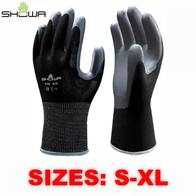 Showa Atlas 370 Black Nitrile Coated Gardening Work Gloves (Sizes: SM-XL)