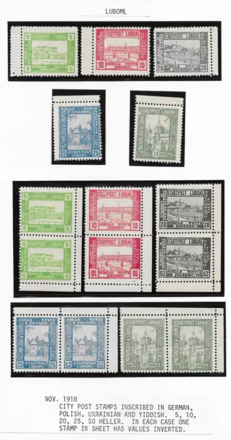 Poland stamps 1918 Local LUBOML MI I-V+I-V/If-VF(Pairs)  MLH  VF  Scarce set!