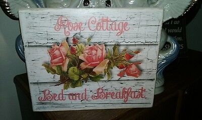 Chic and Shabby Pink Rose Cottage Bed and Breakfast Sign Distressed