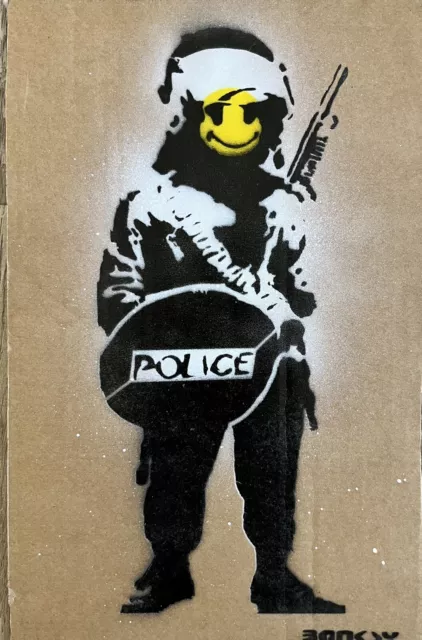 Banksy Signée Et Tampon - Dismaland- Pochoir Sur Carton + Carte Et Billet