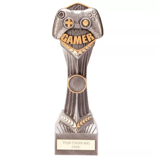 Falcon Gamer Trophies Silver Controller Trophy Award 5 sizes FREE Engraving