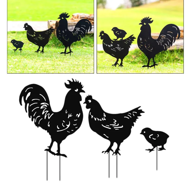 Rooster Hen Chicken Yard Art Silhouette Stake for Outdoor Garden Floor Decor