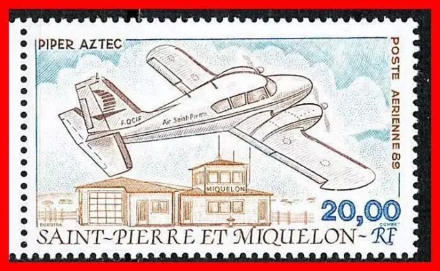 ST.PIERRE 1989 PIPER AZTEC PLANE SC#C65 MNH AVIATION (DID YOU SEE 20.00Fr FV?)