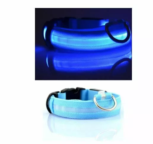 Nailon LED Collar para Perro Noche Seguridad Cinta Luminosa con Luces Blau