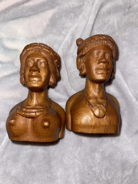 Pair Hand Carved Wood Tribal Figurines  Male  And Female ￼