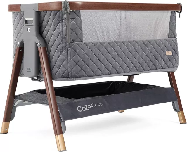 Tutti Bambini CoZee Luxe bedside crib Walnut & Slate with mattress & travel bag