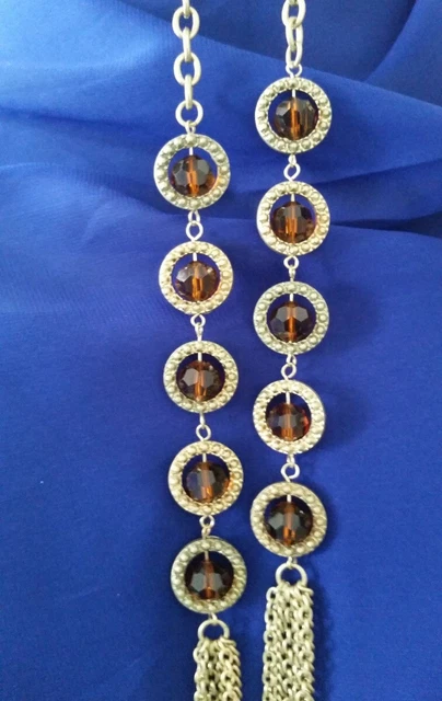 Charming Charlie Brass Chain BROWN Crystal beads Necklace w/ Earrings  Z16-20/22
