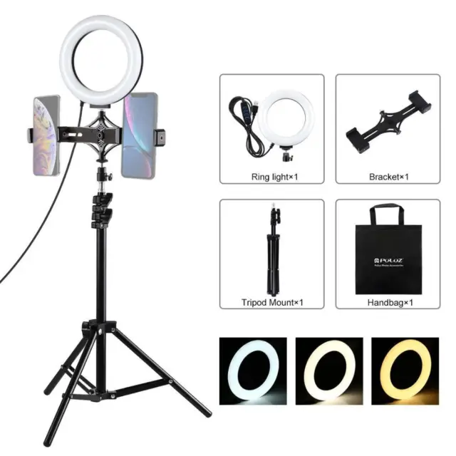 Mini Selfie Ring Light, 6.2‘’ LED Lumiere Anneau avec Trepied, 3 Modes et  10 Luminosité, Lampe Ronde dimmable de Bureau pour Maquill