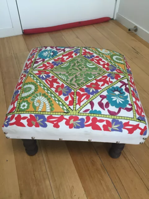 Unique Large Ottoman Footstool Pouf Floral Retro Bohemian Style Cushion Wooden