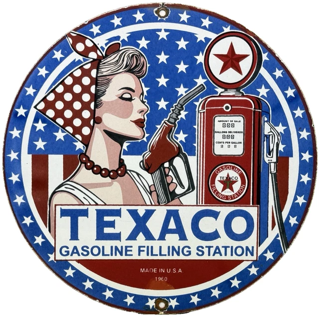 VINTAGE TEXACO MOTOR Oil Porcelain Sign Texas Gasoline Gas Station Pump ...