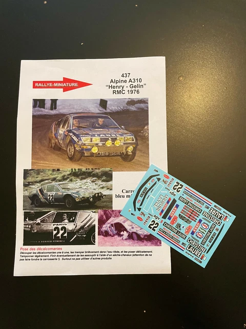 Décalcomanie 1/43 Renault Alpine A310 N°15 - Rallye Monte-Carlo 1976 - Neuf