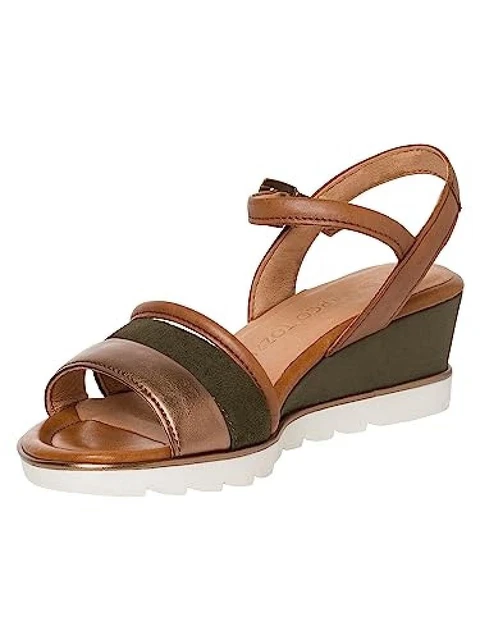 Sandali Con Tacco A Zeppa Marco Tozzi Donna - Comodi, In Tela, Con Fibbia - Foto 12