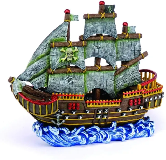 Penn-Plax Wave-Runner Pirate Ship Aquarium Decoration-Free Shipping