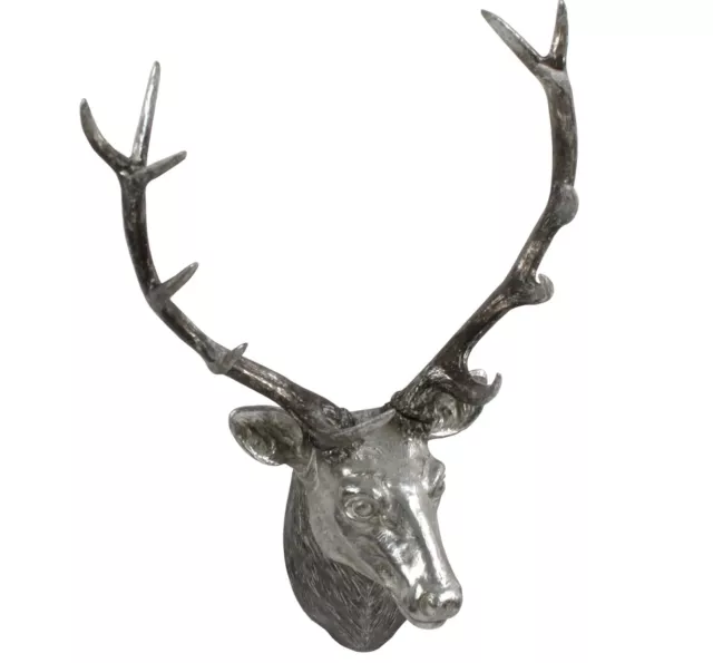 Großer Hirschkopf zum Hängen silber antik 90 cm Hirsch Figur Dekoration Skulptur