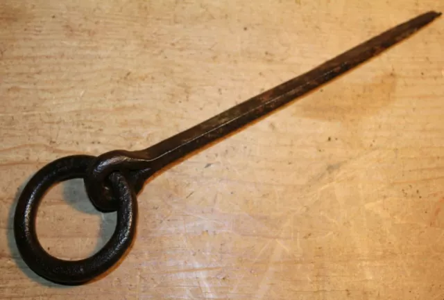 Antique Wrought Iron Tethering Ring on Pin Meat Beam Game Hook 2