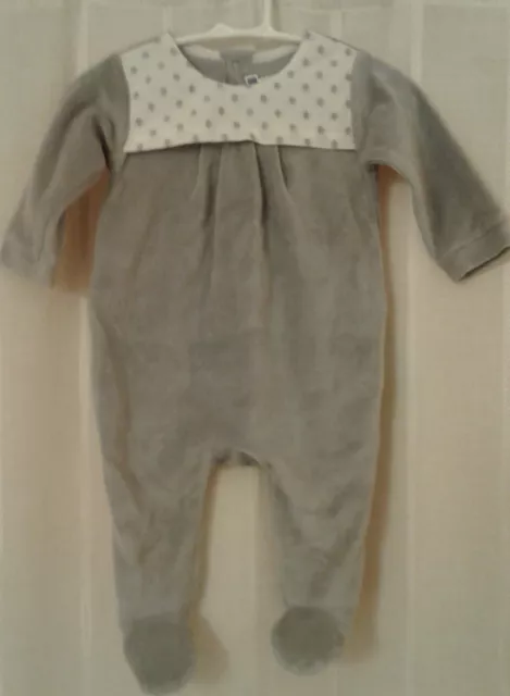 NWT Jacadi Baby Boy Gray Velour Footie 6 months