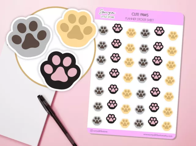 Cute Paw Planner Stickers | Cat/Dog Paw Stickers | Paw Print Stickers