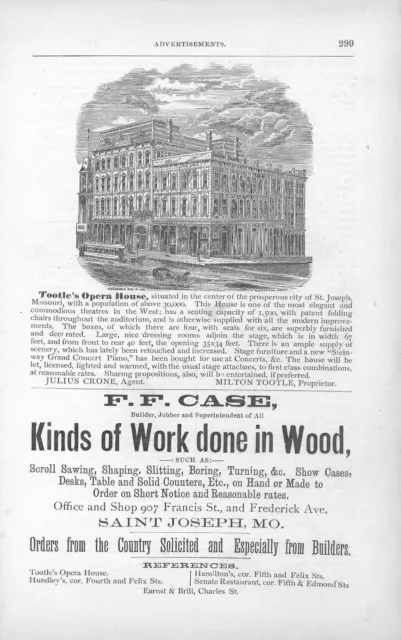 St. Joseph, Mo. - Tootle's Opera House - F. F. Case, Builder & Jobber - 1877